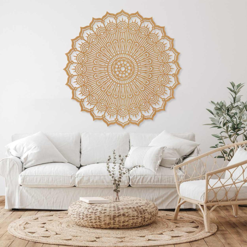 Luksusowa mandala 3D z drewna, wycinana laserowo. Nowoczesna ozdoba ścienna w stylu boho do wnętrz.