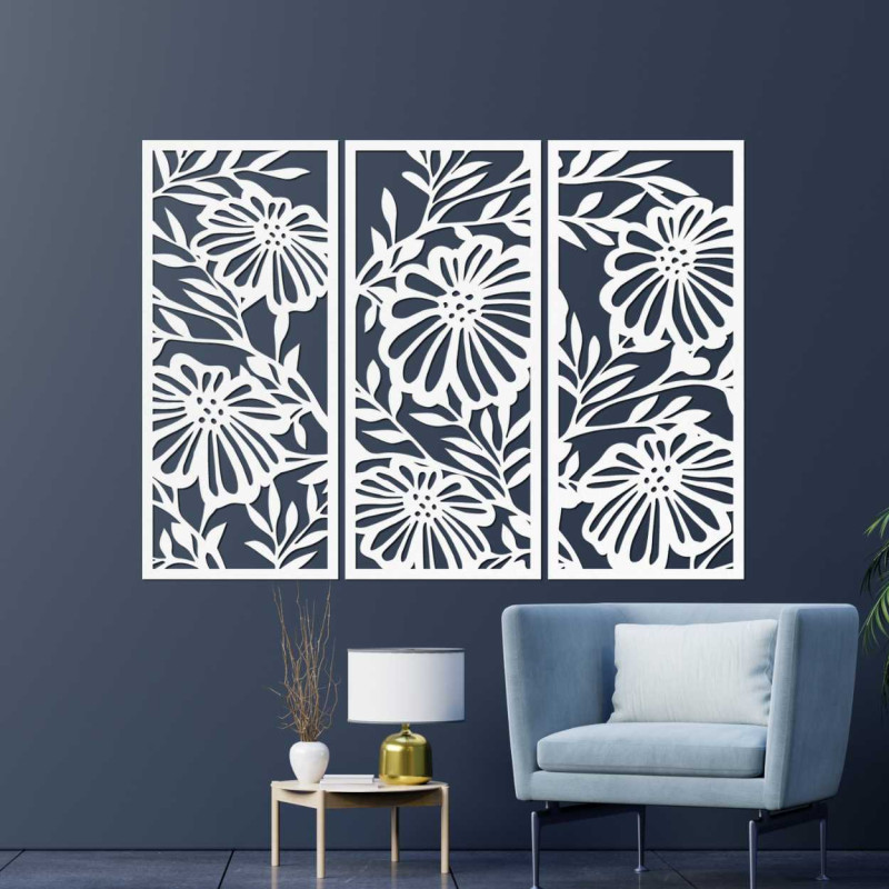Designerski drewniany obraz przedstawiający kwiat - trójwymiarowa dekoracja ścienna do harmonijnego wnętrza.