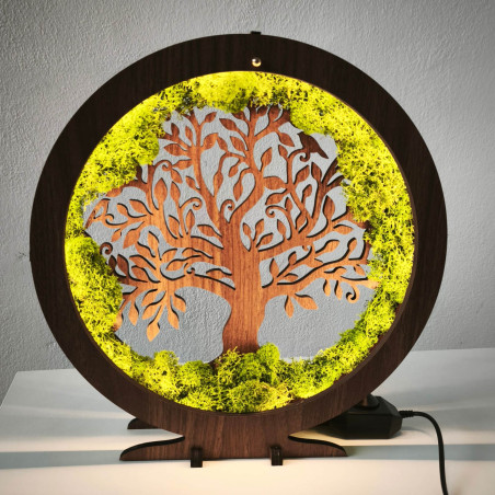 Lampa LED Drzewo Życia z mchem - ozdoba stołu w salonie.