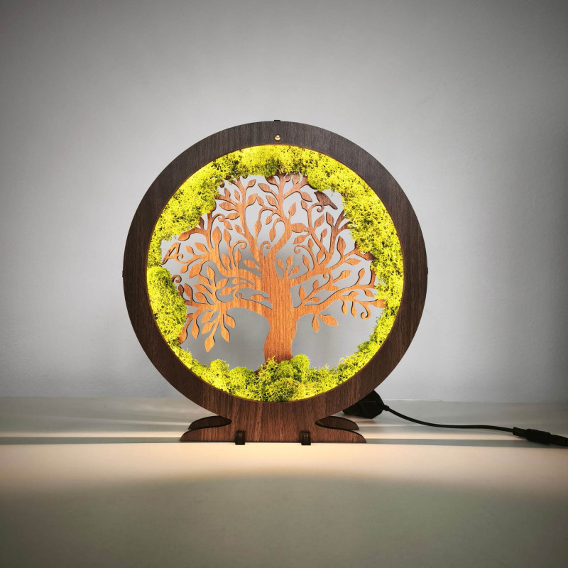 Ściemnialna lampa stołowa LED z naturalnym motywem Drzewa Życia.