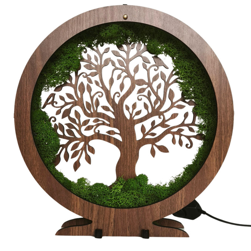 Lampa LED Drzewo Życia z mchem - ozdoba stołu w salonie.