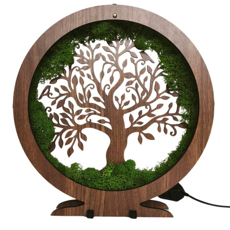 Lampa LED Drzewo Życia z mchem - ozdoba stołu w salonie.