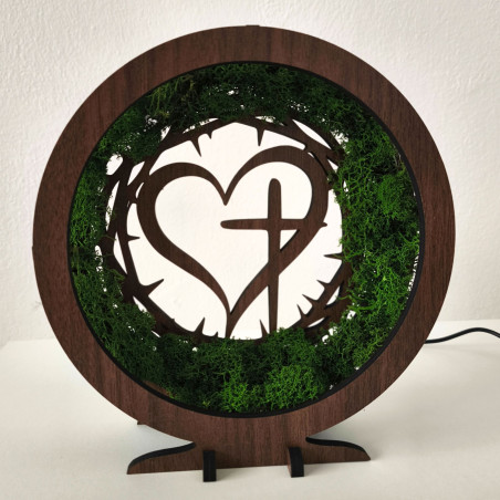Szukasz wyjątkowego prezentu? Lampa LED z mchem i symbolem chrześcijańskim to idealny wybór.