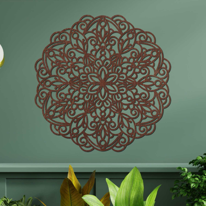 Luksusowa drewniana dekoracja mandali dodaje przestrzeni spokoju i elegancji