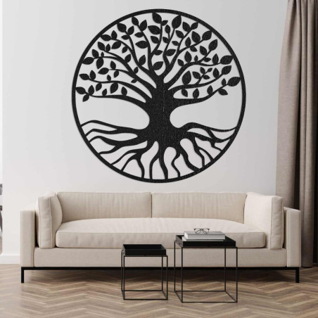 Designerskie drewniane drzewo życia ze szczegółowymi korzeniami i liśćmi