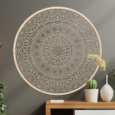 Designerska mandala na ścianie z precyzyjnym geometrycznym wzorem