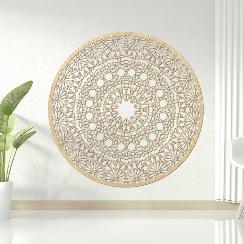 Designerska mandala na ścianie z precyzyjnym geometrycznym wzorem