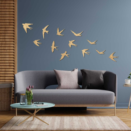 Drewniane dekoracje ścienne z latającymi ptakami | FLOCK