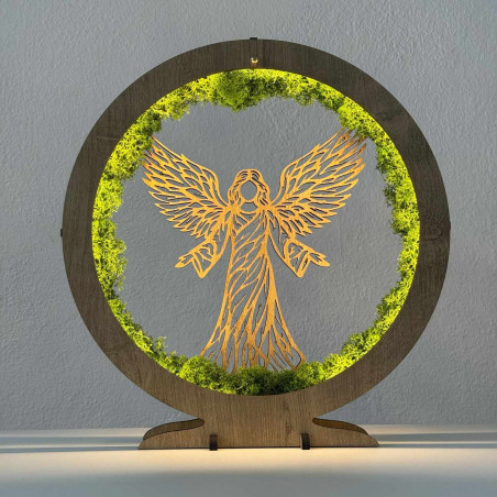 Lampa LED Anioł Ochrony ze stabilizowanym mchem i delikatnym oświetleniem