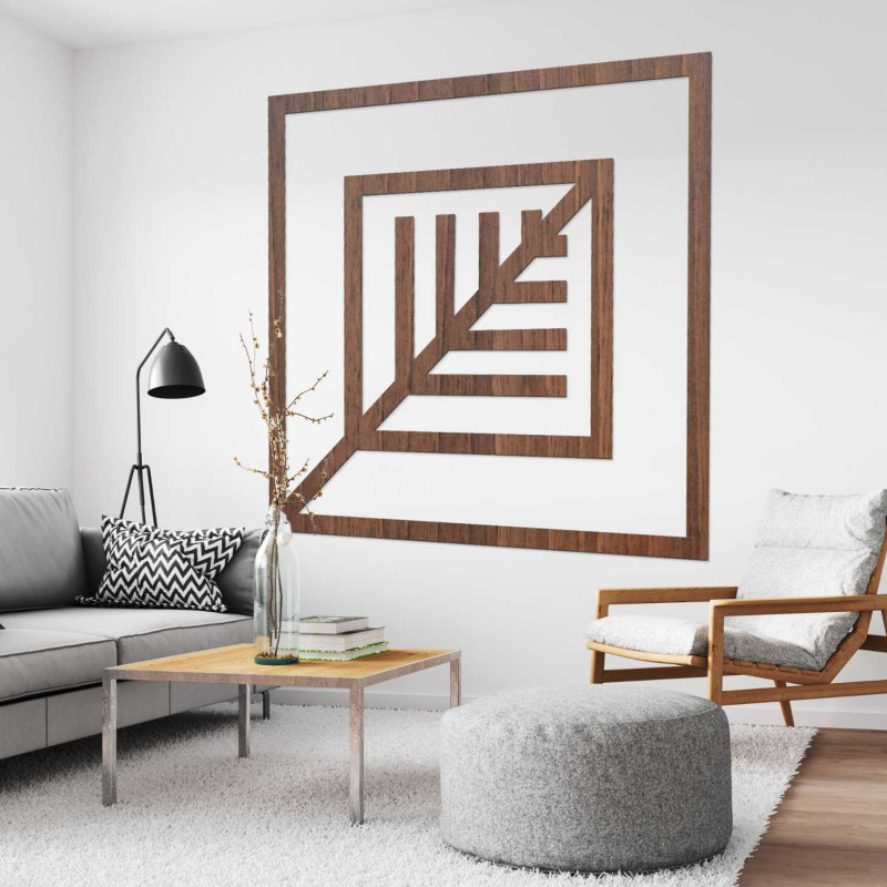Elegancka dekoracja ścienna z geometrycznym wzorem wykonanym z drewna
