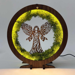 Lampa LED Anioł Ochrony ze stabilizowanym mchem i delikatnym oświetleniem 2