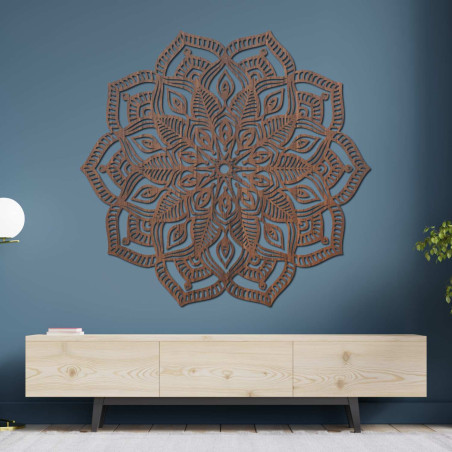 Nowoczesna drewniana mandala na ścianę symbolizująca równowagę, piękno i pozytywną energię