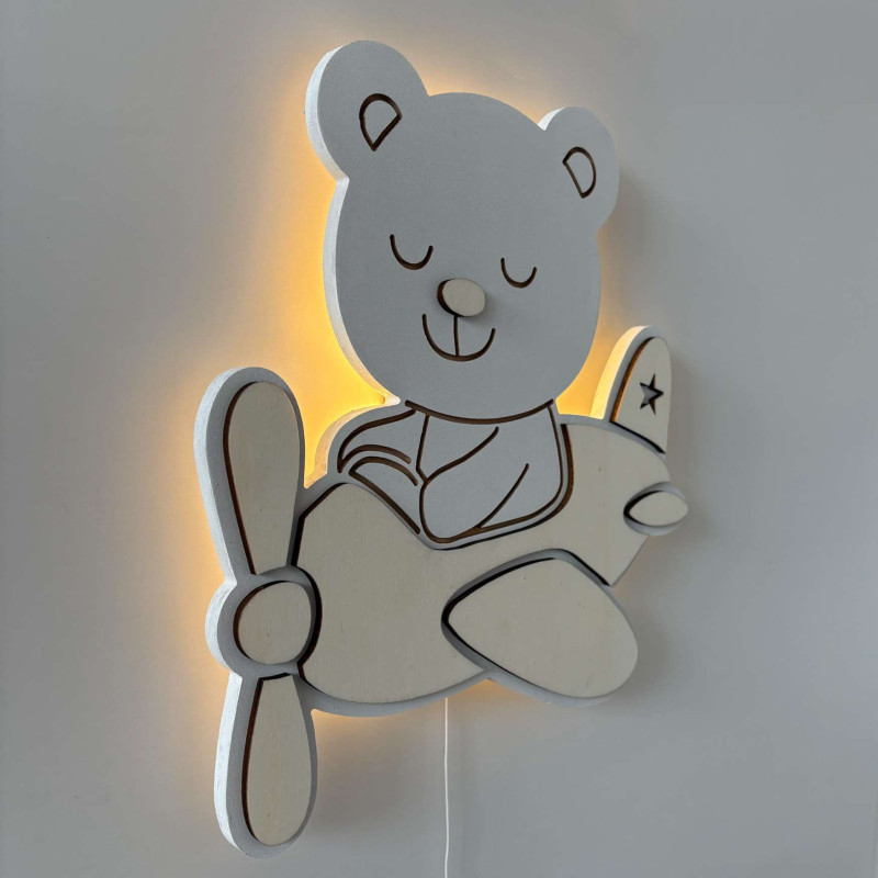 Dekoracyjna lampa LED Teddy Bear Pilot idealna do pokoju dziecięcego, bawialni i sypialni