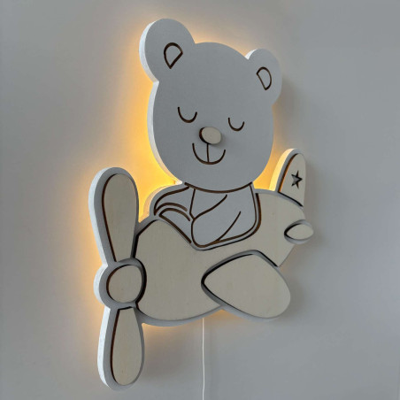 Dekoracyjna lampa LED Teddy Bear Pilot idealna do pokoju dziecięcego, bawialni i sypialni
