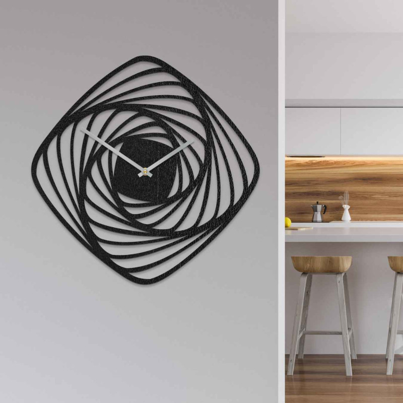Designerski drewniany zegar ścienny z abstrakcyjnym motywem spirali i cichym mechanizmem