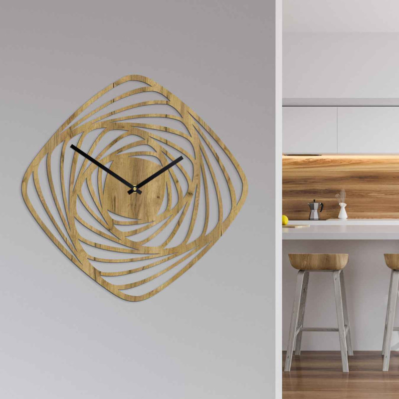 Designerski drewniany zegar ścienny z abstrakcyjnym motywem spirali i cichym mechanizmem