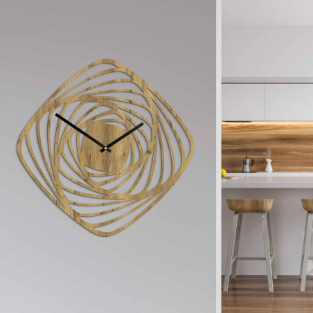 Designerski drewniany zegar ścienny z abstrakcyjnym motywem spirali i cichym mechanizmem