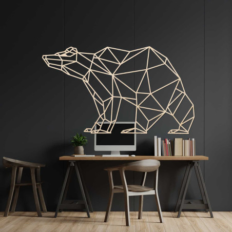 Nowoczesny drewniany miś dekoracyjny w stylu geometrycznym
