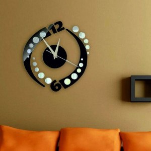 Moderné nalepovacie nástenné zrkadlové hodiny na stenu čierne