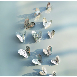 Naklejka na lustro-srebrny motyl, 1 zestaw - 12szt
