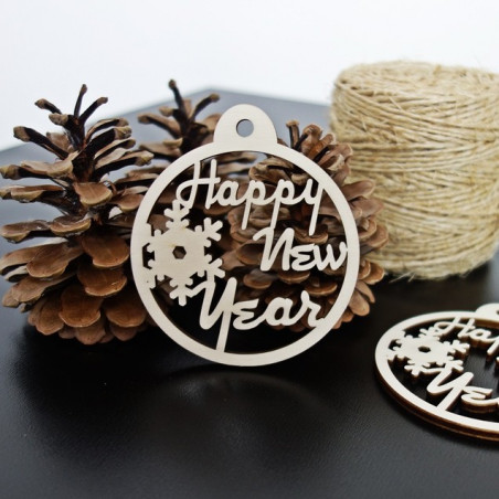Drewniana ozdoba choinkowa - Nowy Rok, wymiary: 79x90 mm