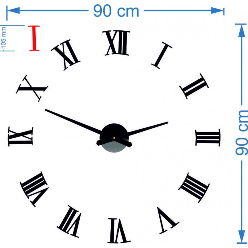 Samoprzylepny zegar ścienny rzymski 2D z pleksi
