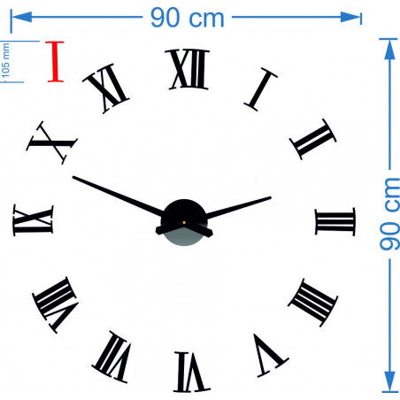 Samoprzylepny zegar ścienny rzymski 2D z pleksi