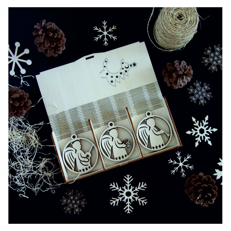 Vintage drewniane ozdoby świąteczne, zestaw zawiera 18 sztuk