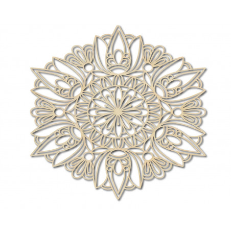 Rzeźbiona mandala malowana na drewnie na sklejce, ściana różana